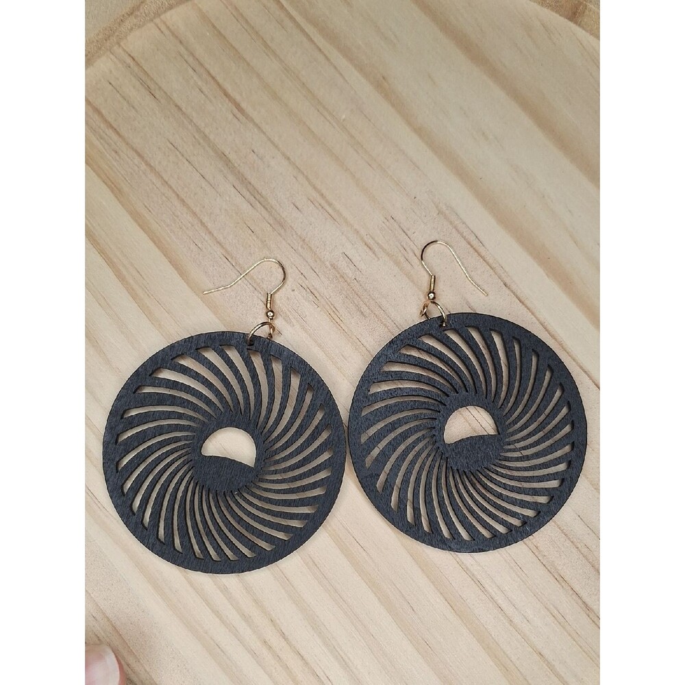 Black Spiral Cutout Dangle Earrings - Women Jewelry